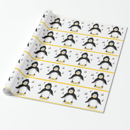 Papier Cadeau Manchots avec Notes de Musique