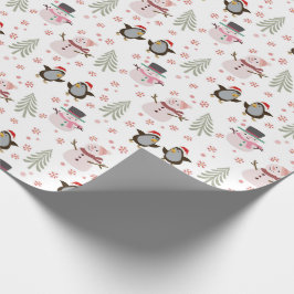 Papier Cadeau Manchots, bonhommes de neige et sapins de Noël 