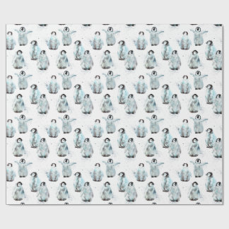 Papier Cadeau Manchots d'hiver à l'aquarelle Baby Shower