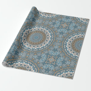 Papier Cadeau Mandala bleu et marron Motif géométrique complexe