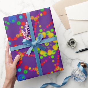 Papier Cadeau Mandala de bulles néon sur fond violet foncé
