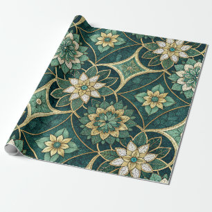 Papier Cadeau Mandala floral émeraude et or - Ornemental