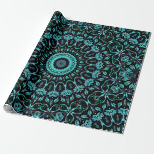 Papier Cadeau Mandala floral turquoise foncé