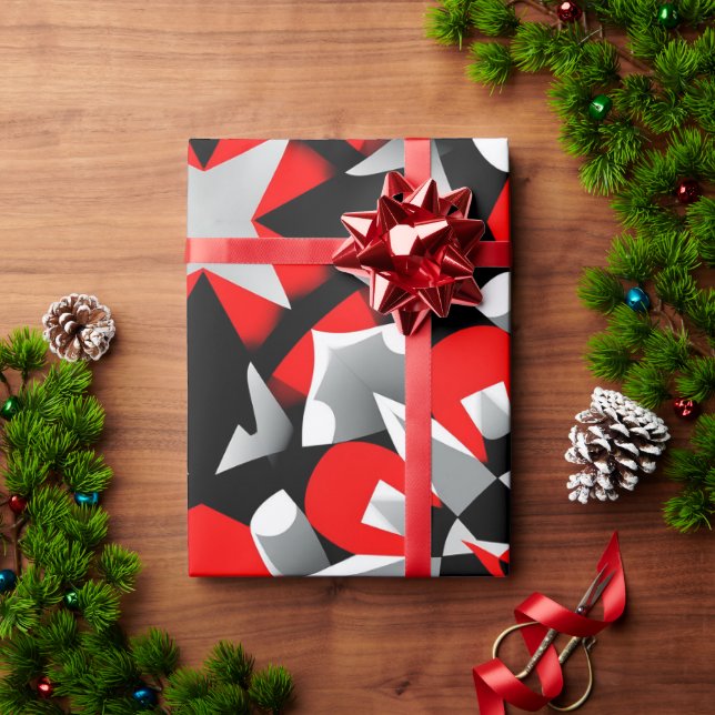 Papier Cadeau Mandala géométrique vif avec rouge, noir (Cadeau de vacances)