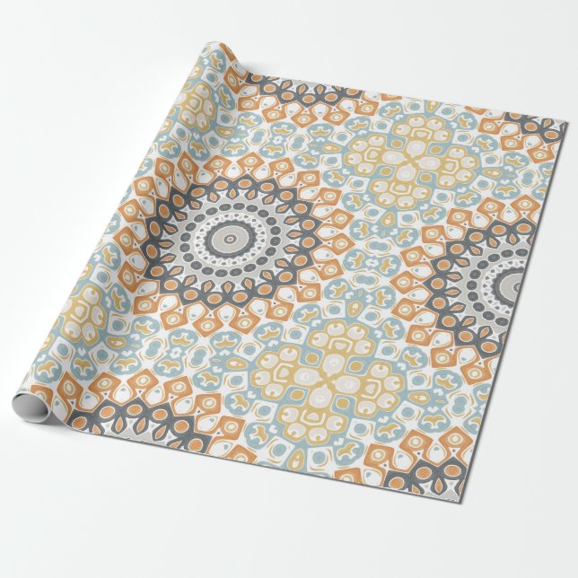 Papier Cadeau Mandala moderne en orange et bleu (Déroulé)