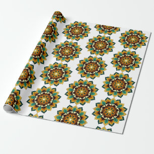 Papier Cadeau Mandala Motif 2002 en jaune et bronzette