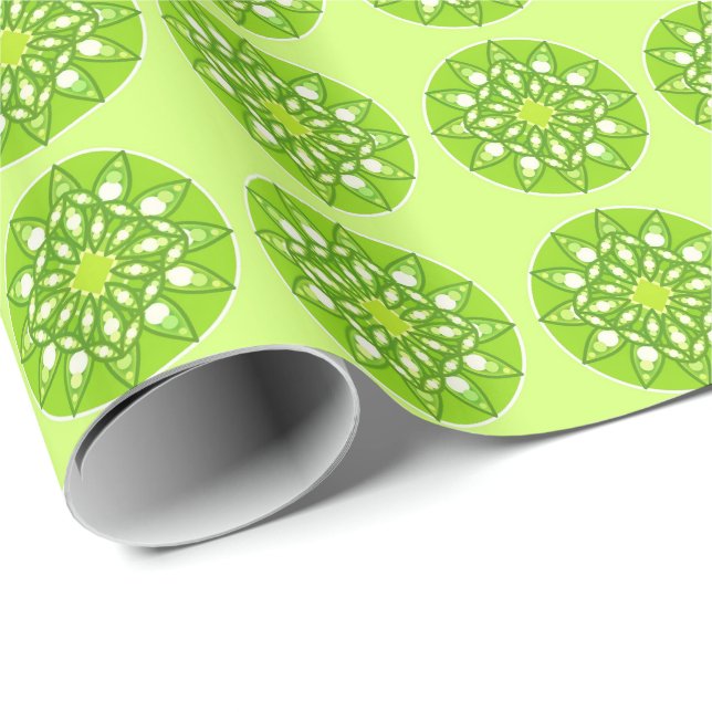 Papier Cadeau Mandala motif dans les tons vert citron (Coin rond)