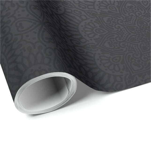 Papier Cadeau Mandala ornemental noir (Coin rond)