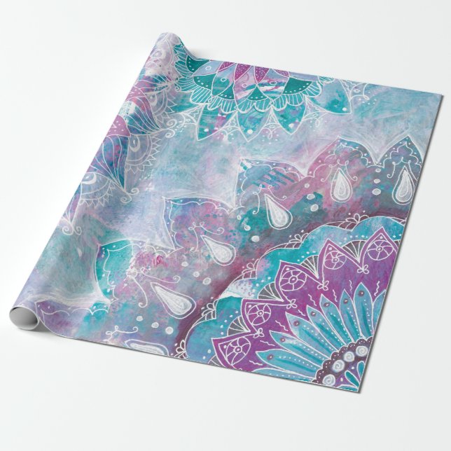 Papier Cadeau Mandala türkis en rose vif (Déroulé)