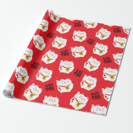 Papier Cadeau Maneki Neko Bonne Fortune Chat Lucky