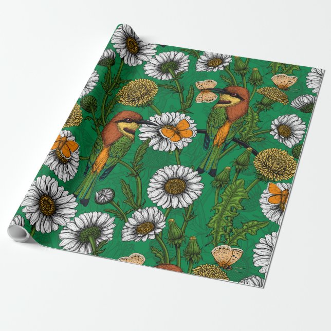 Papier Cadeau Mangeurs d'abeilles sur une prairie printanière (Déroulé)