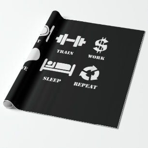 Papier Cadeau Mangez en train Loisirs Dormir Répéter Gymnase M