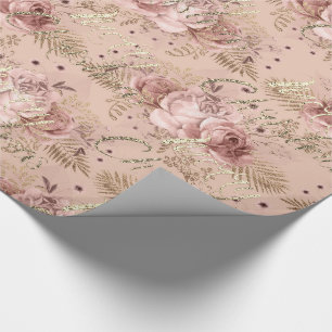 Papier Cadeau Manuscrit de parties scintillantes d'or de rose de