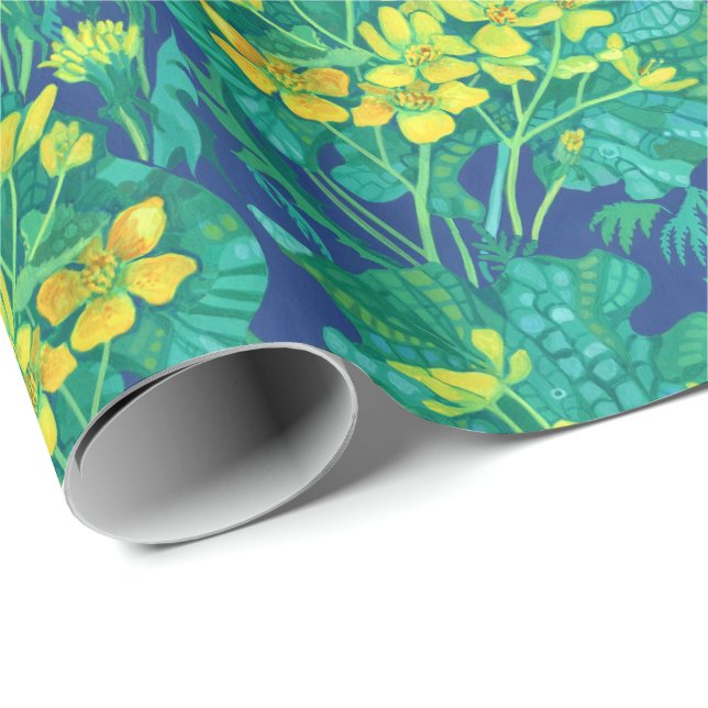 Papier Cadeau Marais Marigold Fleur sauvage Fleurs Jaunes Motif (Coin rond)