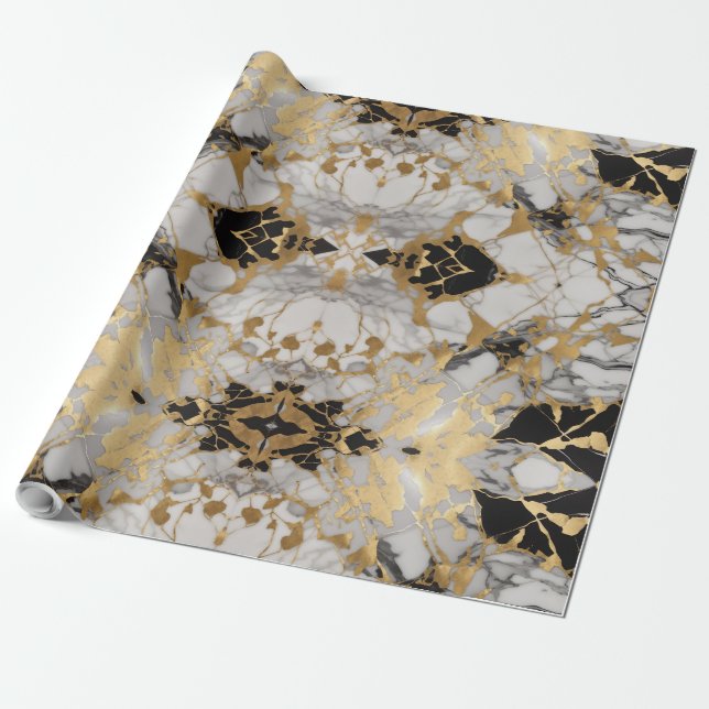Papier Cadeau Marble Majesty - Papier d'enveloppement luxueux (Déroulé)