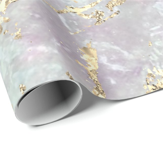 Papier Cadeau Marble Pastel Gold Blue Strokes idée cadeau (Coin rond)