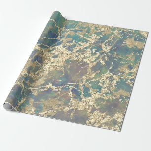 Papier Cadeau Marble Pastel Gold Blue Turquoise Strokes Idée ca