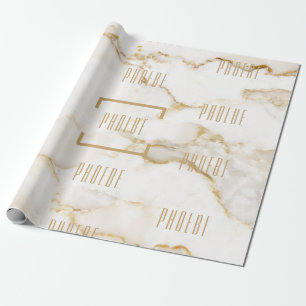Papier Cadeau Marbre à Effet Doré avec Nom Personnalisé Moderne