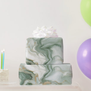 Papier Cadeau Marbre Abstrait Vert Sauge