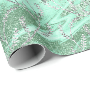 Papier Cadeau Marbre Argent Gris Monnaie Vert Floral Laurel