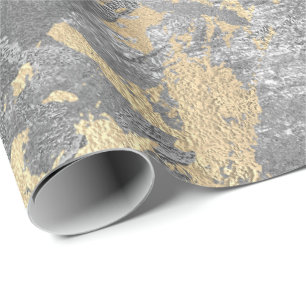 Papier Cadeau Marbre argenté gris or brillant gris métallique Gr