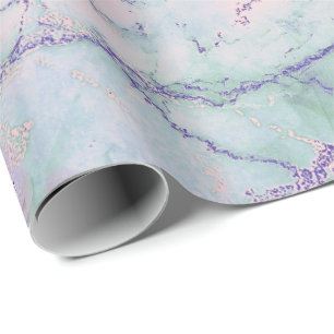 Papier Cadeau Marbre blanc argenté en ivoire nacré de rose