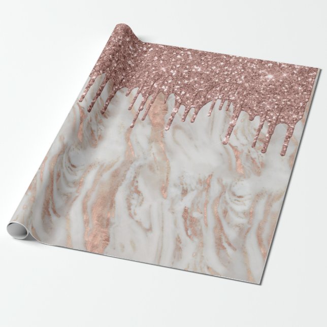 Papier Cadeau Marbre blanc de Parties scintillant Gold Rose tend (Déroulé)