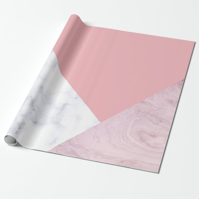 Papier Cadeau Marbre blanc de rose en pastel de poussin élégant (Déroulé)