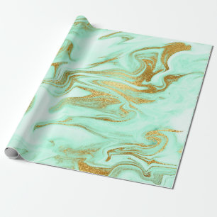 Papier Cadeau Marbre blanc d'or vert à la menthe brillant