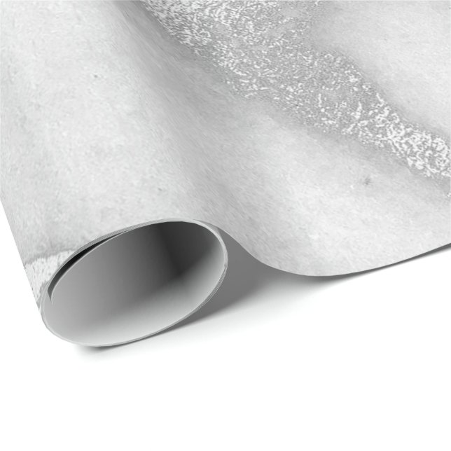Papier Cadeau Marbre blanc gris argenté Métallique Monochromatiq (Coin rond)