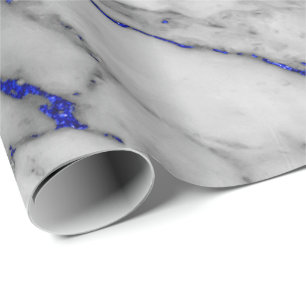 Papier Cadeau Marbre blanc gris brillant Brosses bleu marine