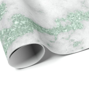 Papier Cadeau Marbre blanc Mint Green Parties scintillant gris a