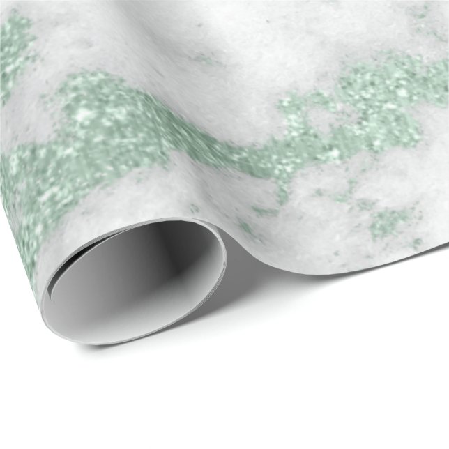 Papier Cadeau Marbre blanc Mint Green Parties scintillant gris a (Coin rond)