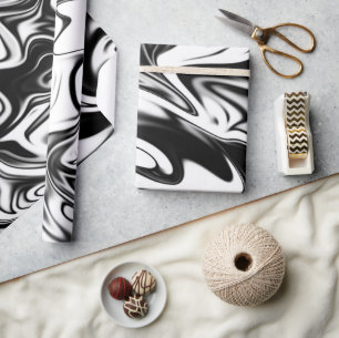 Papier Cadeau Marbre blanc noir liquéfié,