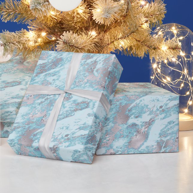 Papier Cadeau Marbre bleu Aqua Silver (Vacances)
