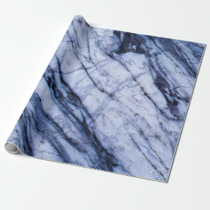 Papier Cadeau Marbre bleu et blanc tourbillonnant moderne chic P