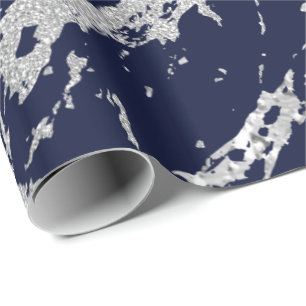 Papier Cadeau Marbre Bleu Marine Argent gris frappe VIP Abstrait