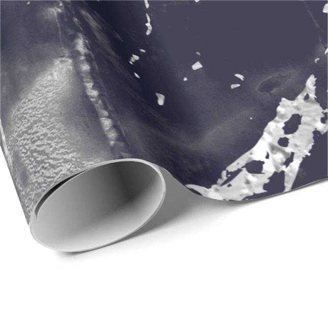 Papier Cadeau Marbre Bleu Marine Argent Gris Grippe Pierre VIP (Coin rond)