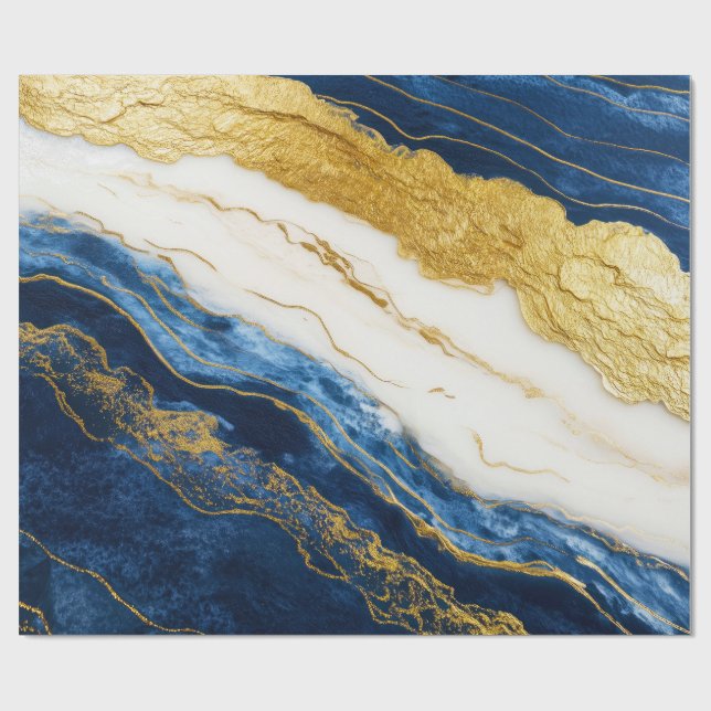 Papier Cadeau Marbre bleu marine de luxe et feuille d'or (Plat)