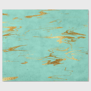 Papier Cadeau Marbre bleu or à la menthe vert brillant