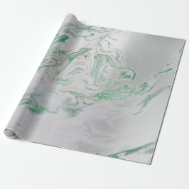 Papier Cadeau Marbre brillant gris argenté vert émeraude