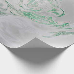 Papier Cadeau Marbre brillant gris argenté vert émeraude