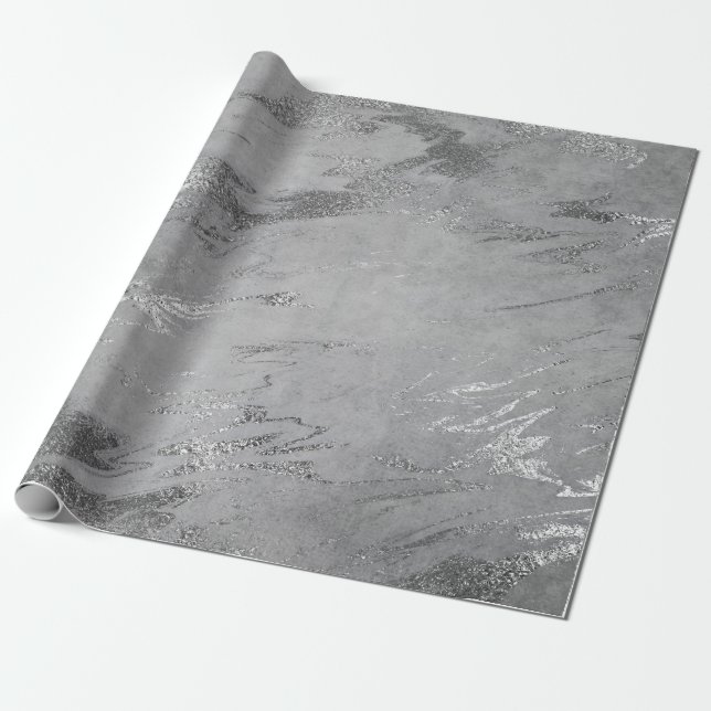 Papier Cadeau Marbre brillant gris noir argenté (Déroulé)