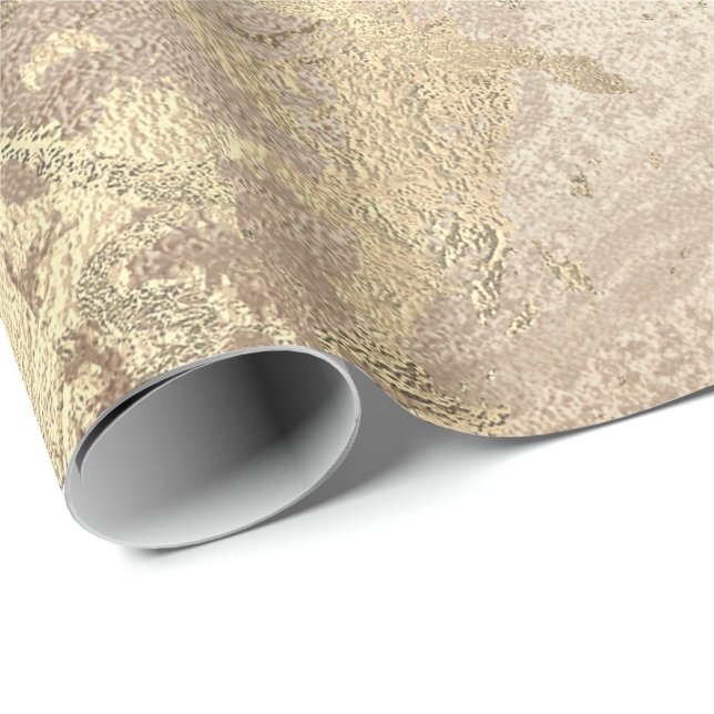 Papier Cadeau Marbre Champaigne Or Gris Rose Taches métalliques (Coin rond)