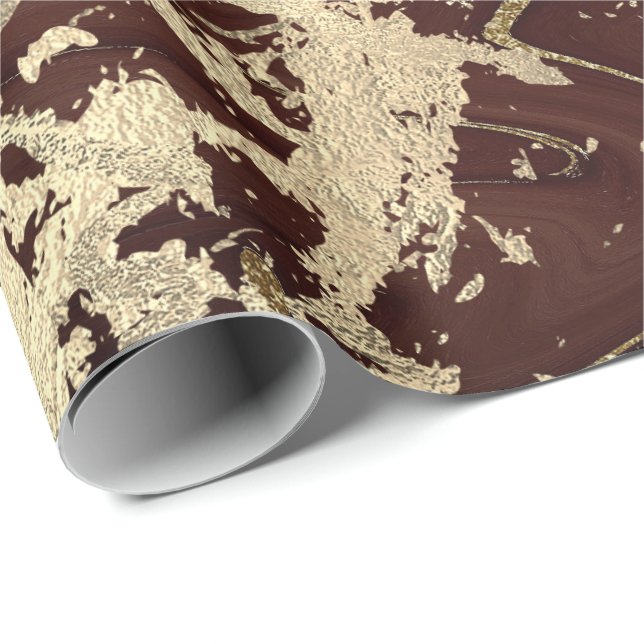 Papier Cadeau Marbre Champaigne Or Sepia Bourgogne Taches métall (Coin rond)