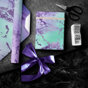 Papier Cadeau Marbre chic   Lavande violet et vert menthe