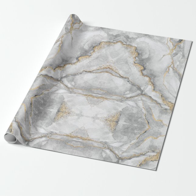 Papier Cadeau Marbre d'argent blanc or assez (Déroulé)