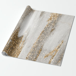 Papier Cadeau Marbre de luxe Gold Strokes blanc et gris
