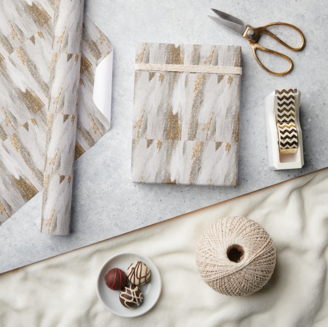 Papier Cadeau Marbre de luxe Gold Strokes blanc et gris (Artisanat)