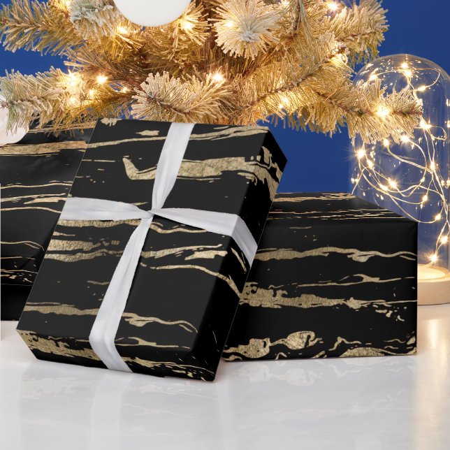 Papier Cadeau Marbre d'or noir Abstrait moderne (Vacances)